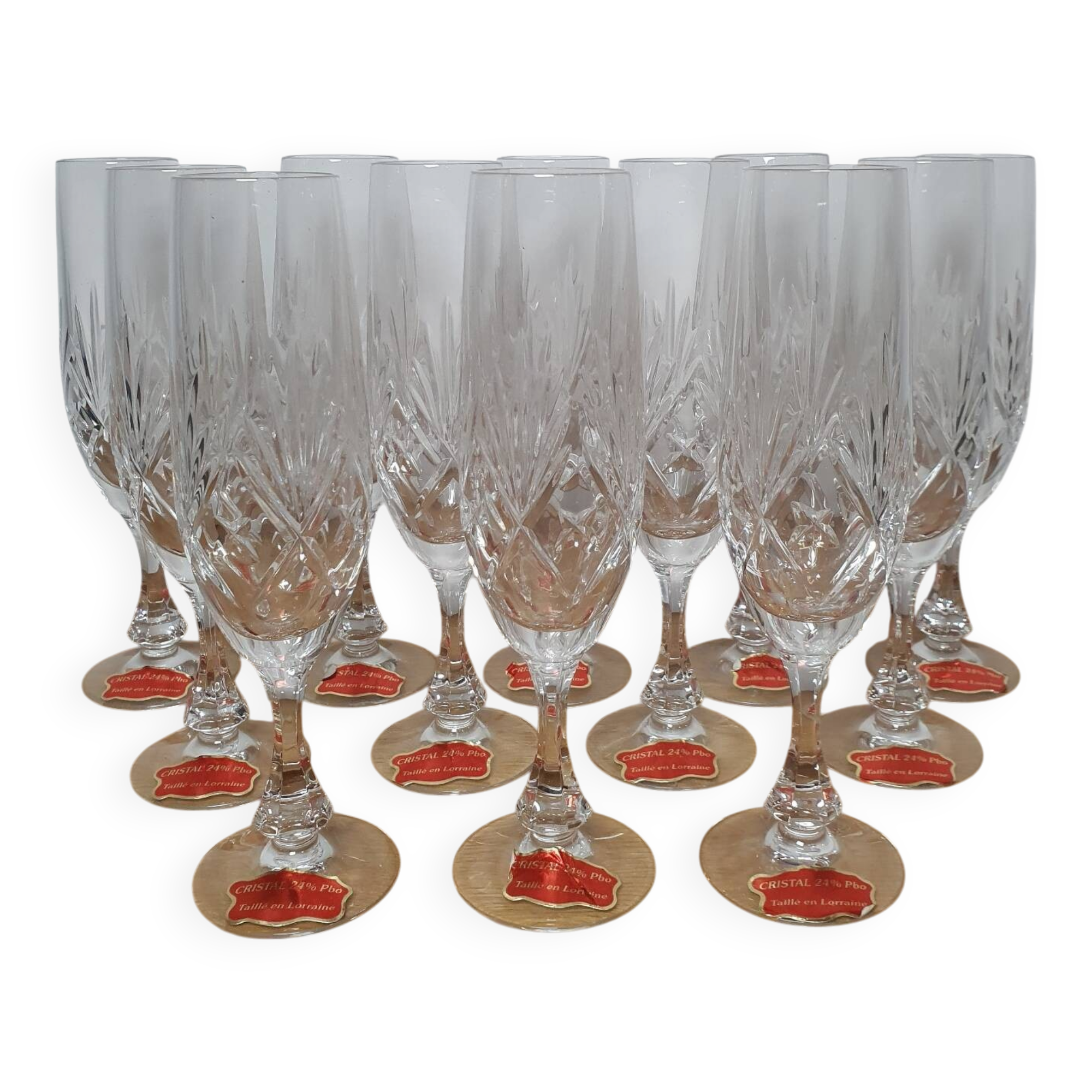 12 crystal Champagne flutes from Lorraine