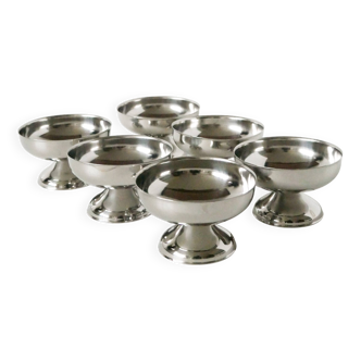 Lot de 6 coupes en inox pieds bas et large, Design, 1970 - 10.5 X 6 cm