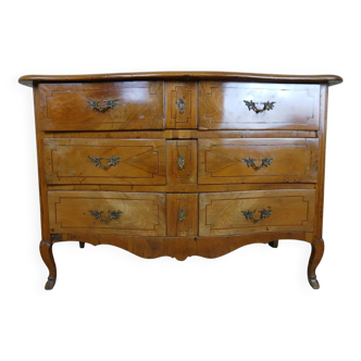 Louis XV period curved chest of drawers in elm and marquetry fillets circa 1750