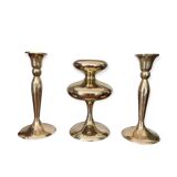 Three vintage brass candle holders