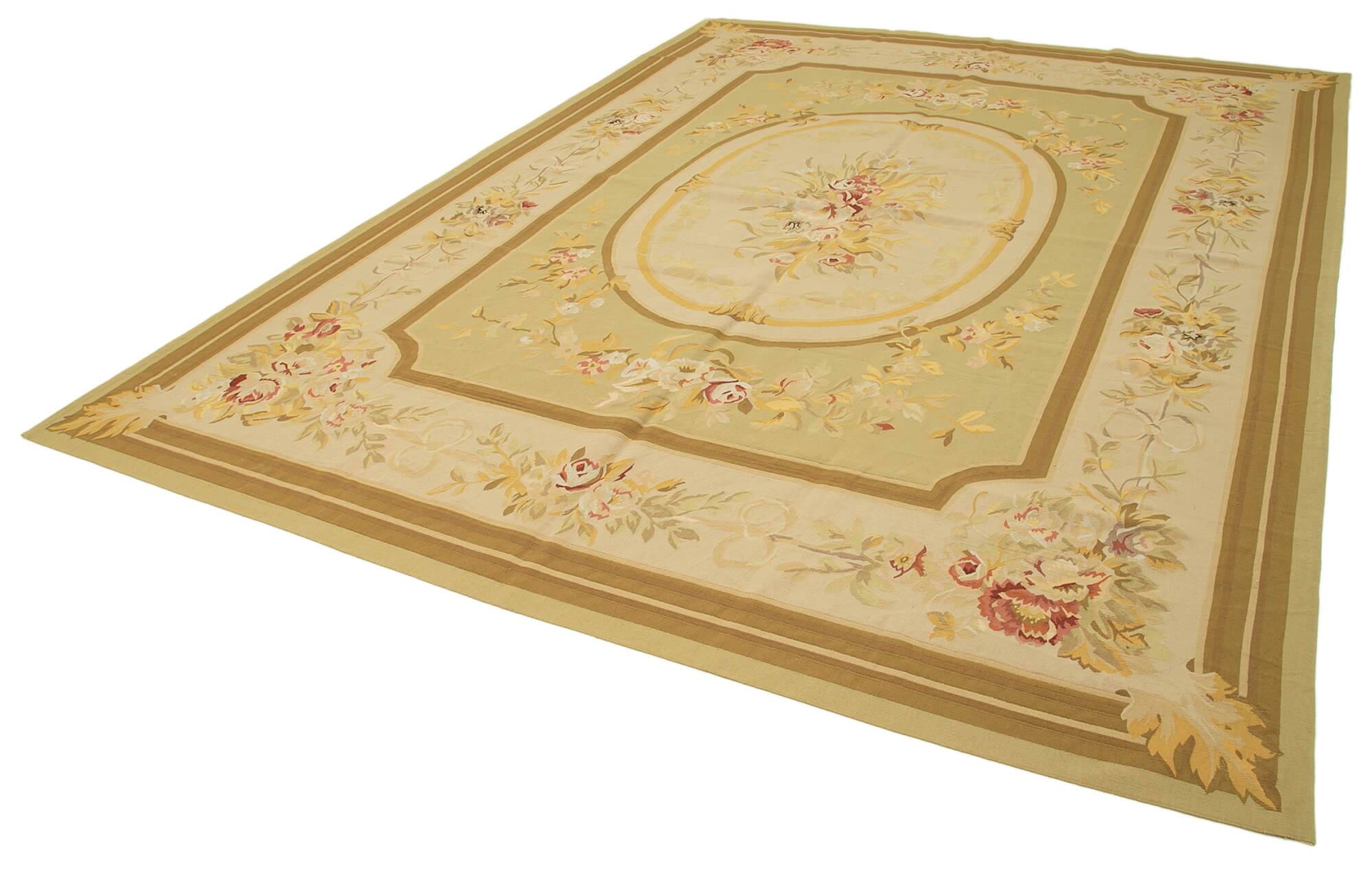 Handmade European Vintage Aubusson Kilim 273 cm x 364 cm
