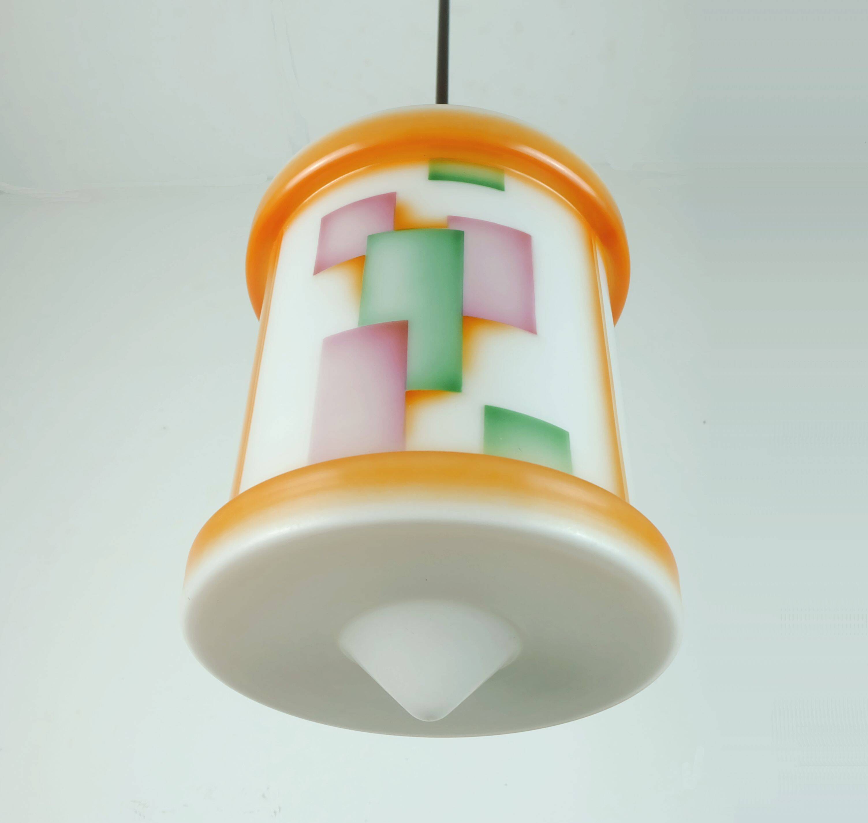 Art déco glass pendant light airbrush 1920s 30s avantgarde design