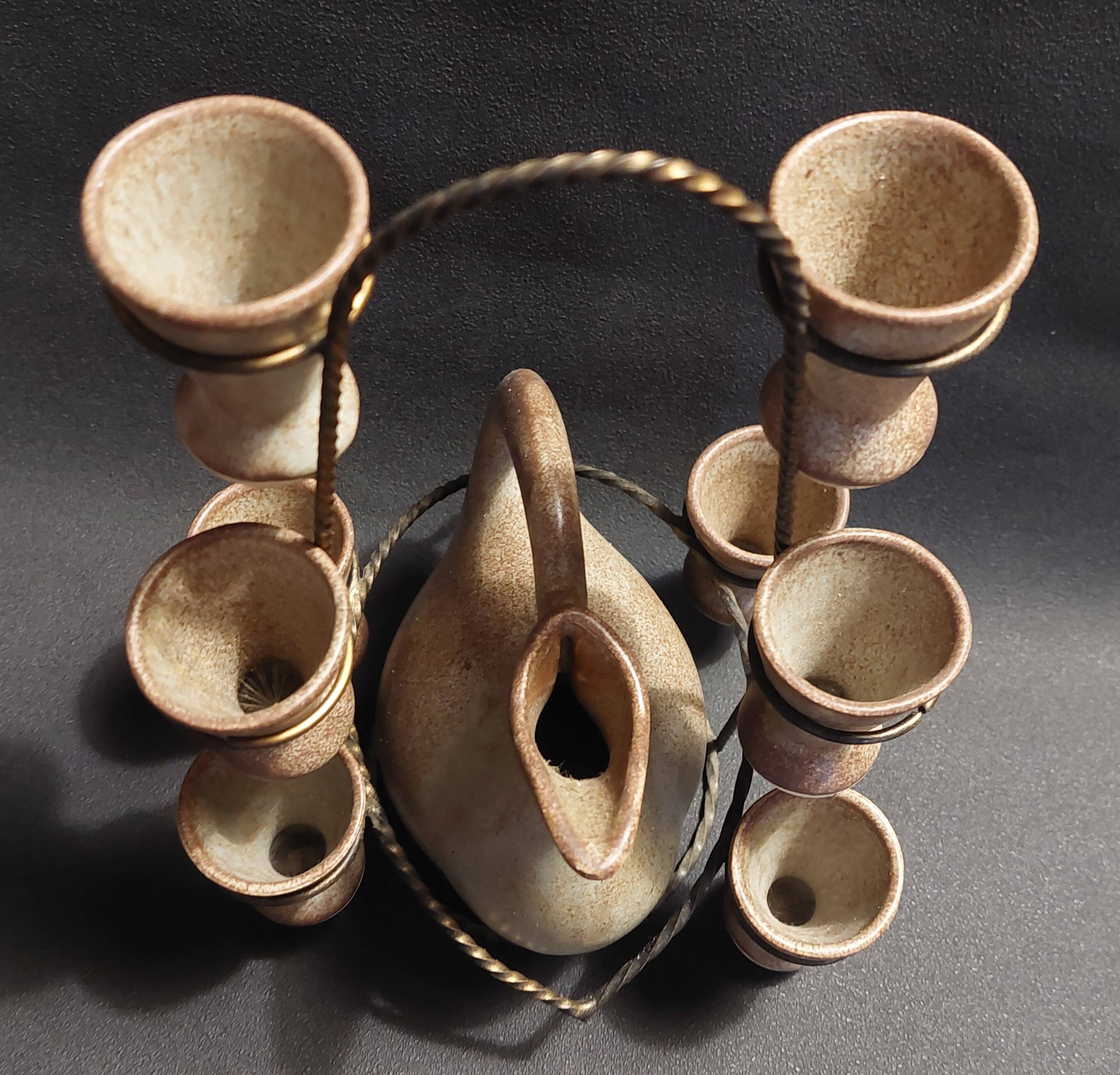 Ceramic liqueur service signed Vallauris