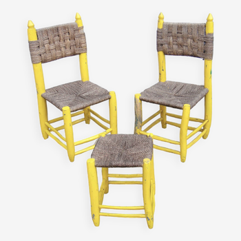 2 chaises +1 tabouret de bergerie vintage