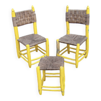 2 chaises +1 tabouret de bergerie vintage