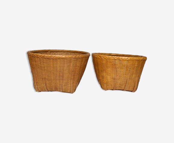 Caches pots en bambou tressé vintage
