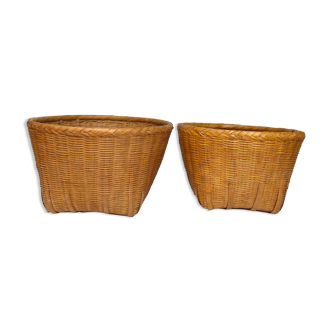 Vintage braided bamboo pot covers