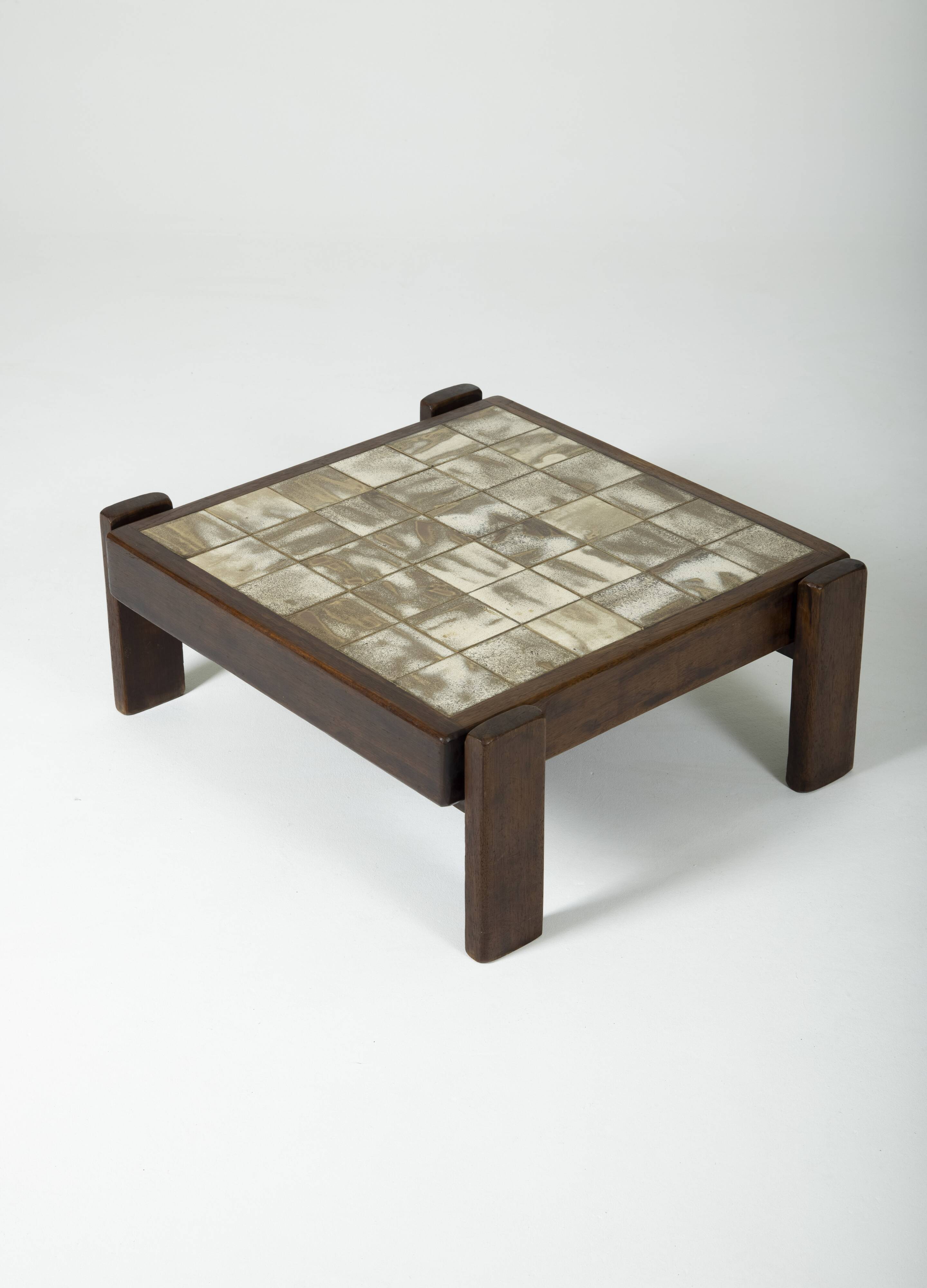 Ceramic and solid wood coffee table, 1960s