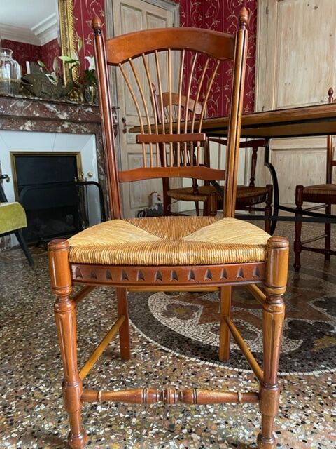 Artisanal Provencal table wrought iron base 4 chairs wreath and two armchairs gerbe Rochebobois