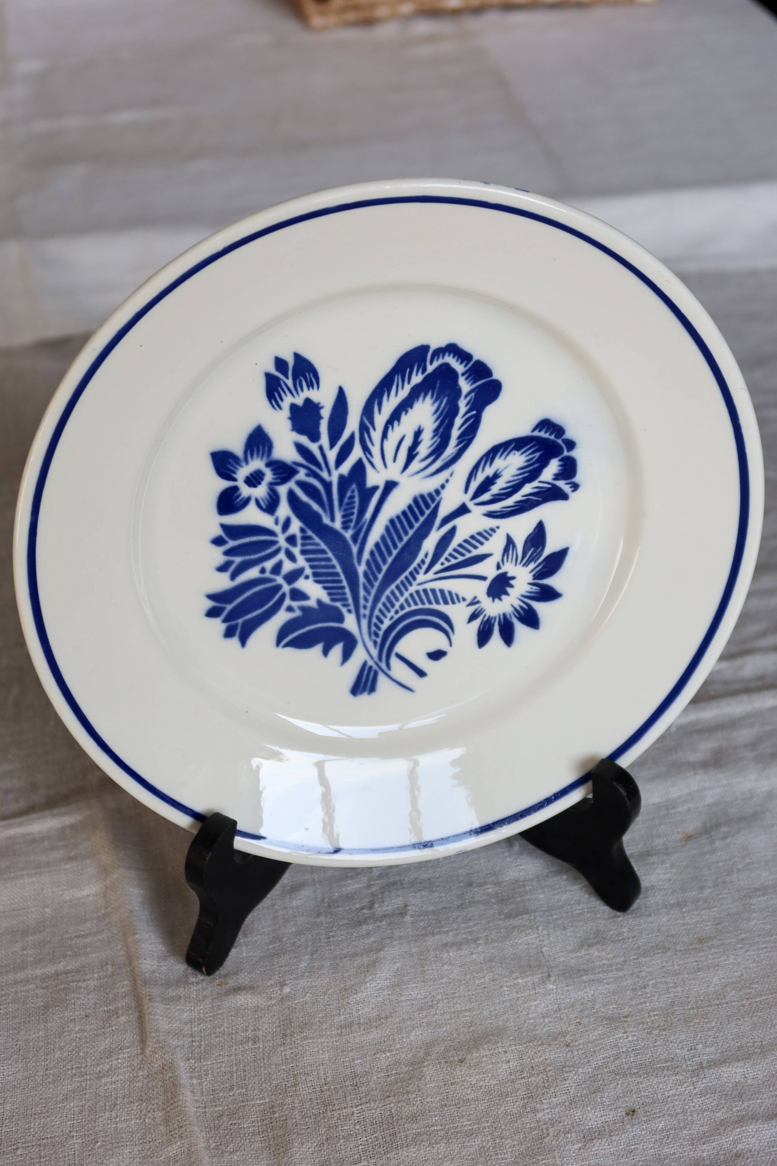 Assiette à dessert ancienne faïence Badonviller – Décor fleurs bleues