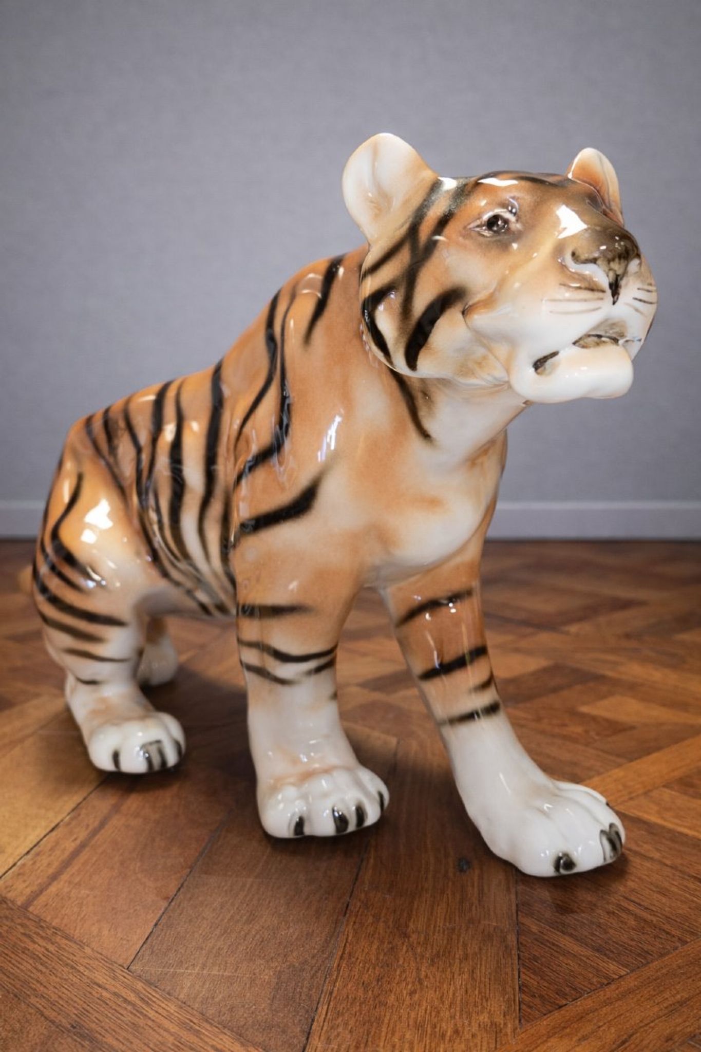 Large porcelain tiger ROYAL DUX – Czechoslovakia - Art Deco 1930