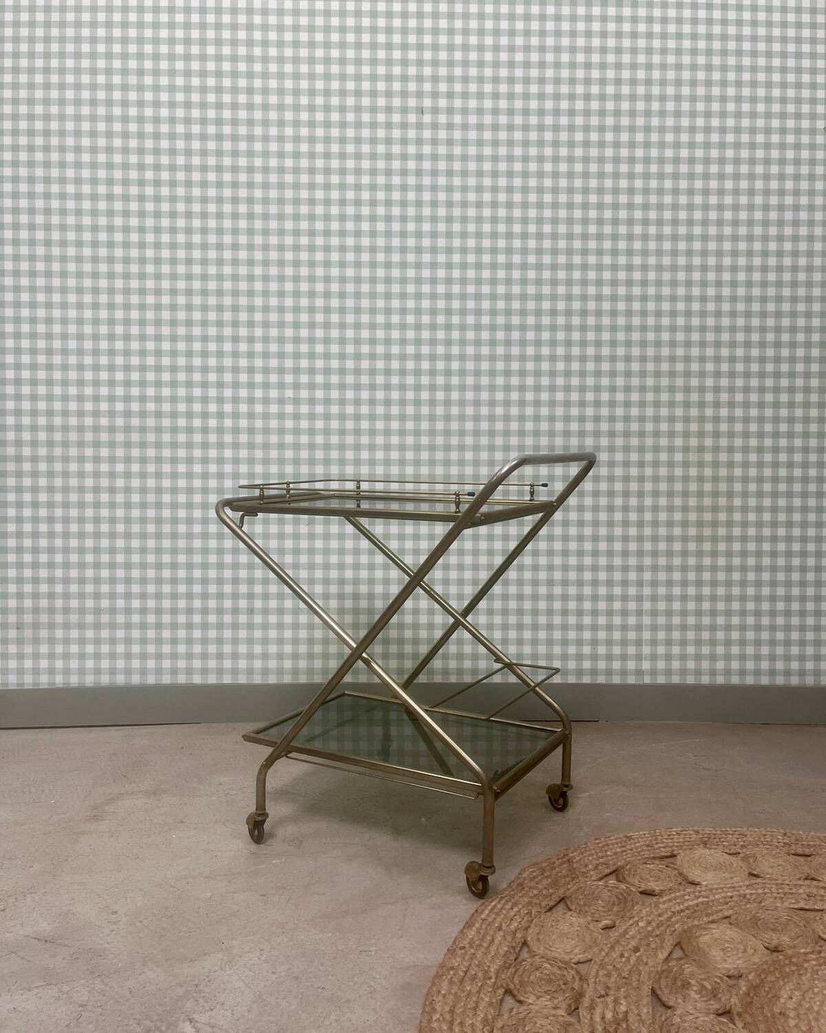 Vintage brass and glass serving trolley