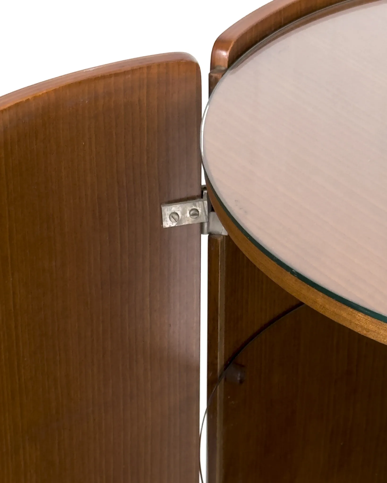 Round wood bar cabinet with glass top, Italy 1960s