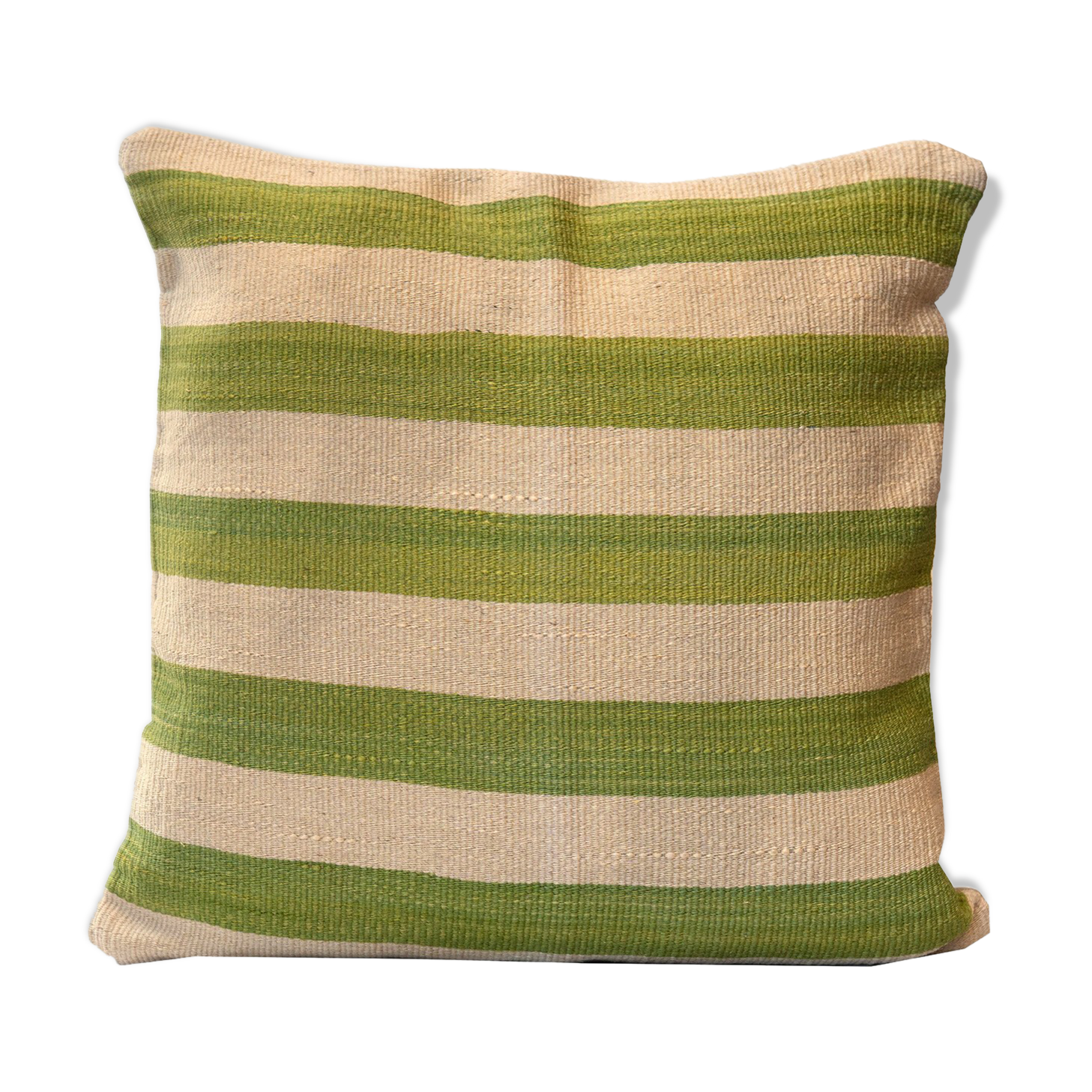 Handwoven Turkish Cushion Cover Green Cream Striped Scatter Cushion