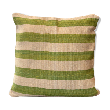 Coussin turc tissé à la main crème verte rayé