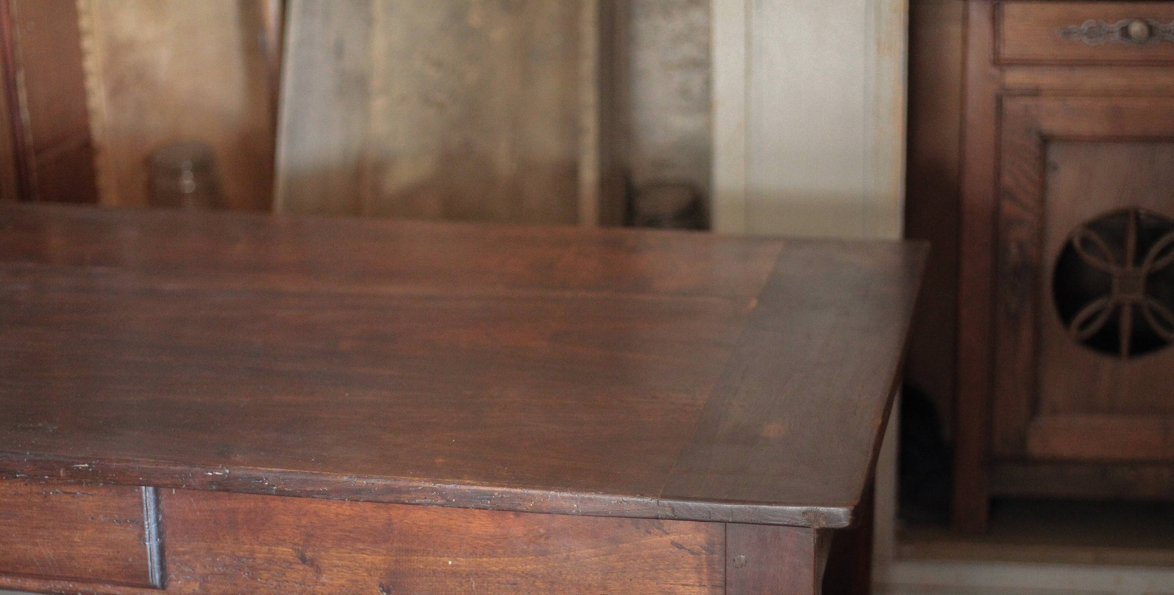 Farmhouse table and two benches, antique wooden farmhouse table, living room furniture, country style, chalet style, decor