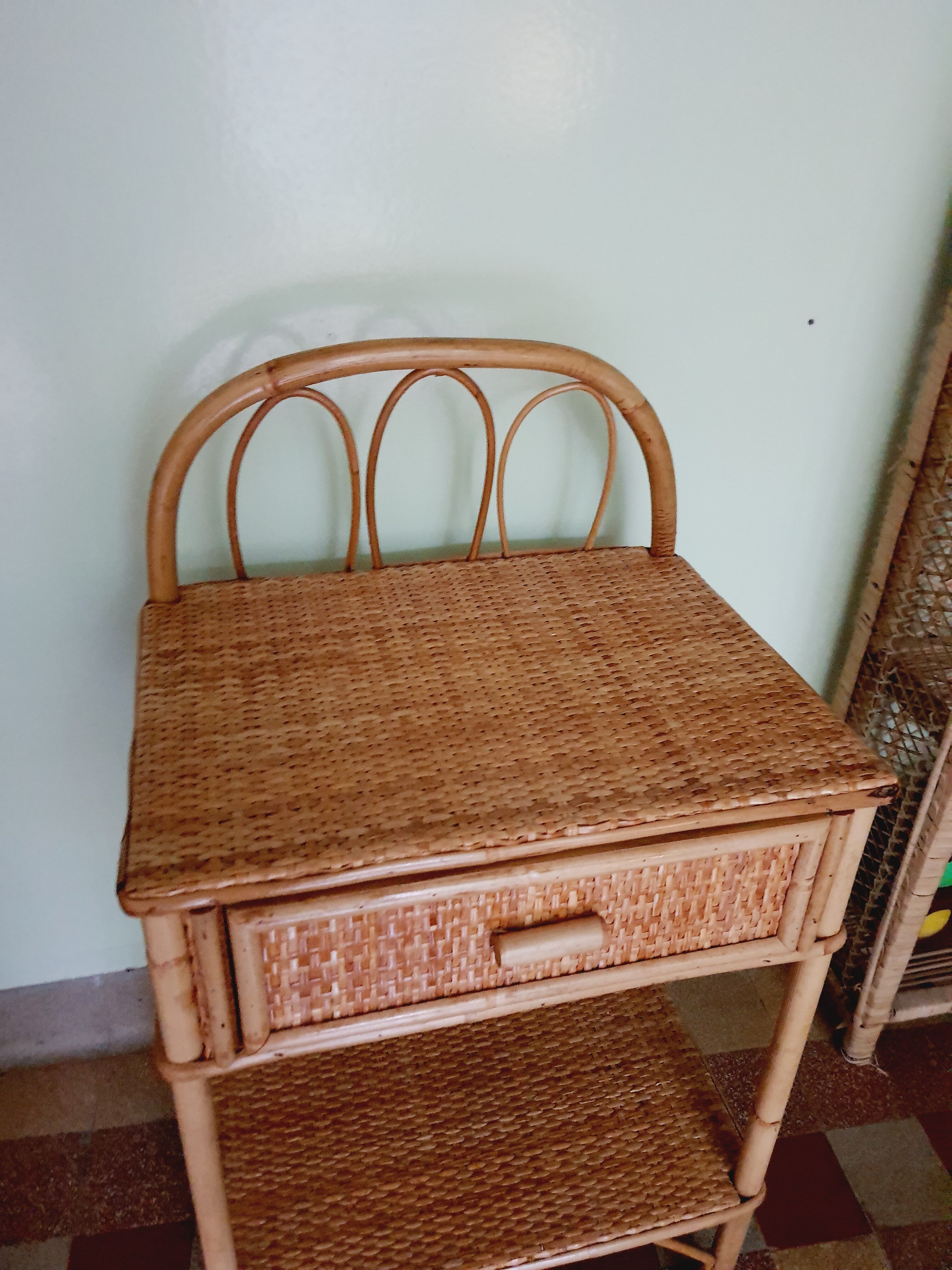 60' vintage rattan bedside table