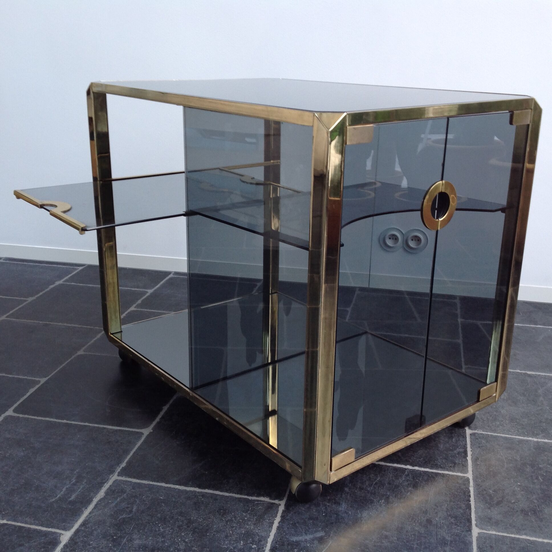 Bar Trolley in Brass & Smoked Glass by Mario Sabot, 1973
