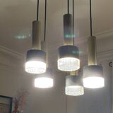 Vintage cascading chandelier from the 60s-70s in black metal and brass