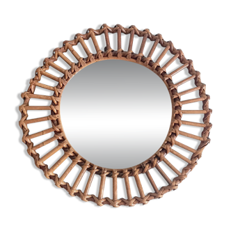 Mid-Century Bamboo Sunburst Mirror, France, Franco Albini Style, 1950s