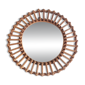 Miroir en bambou en forme de soleil du milieu du siècle, France, style Franco Albini, années 1950.