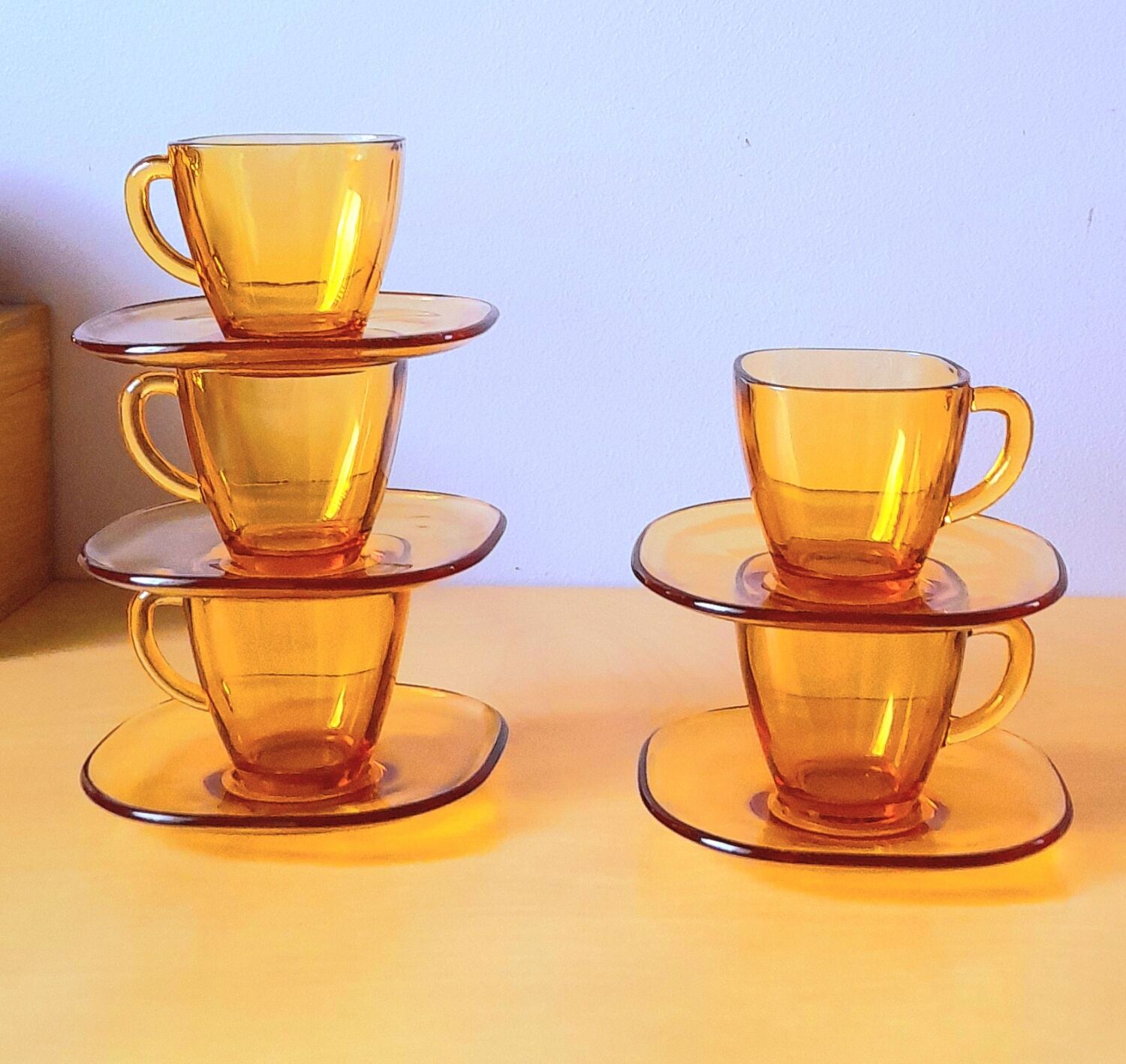 70s amber glass cups