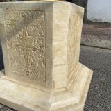 Italian design dining table in alabaster, gilded iron and tempered glass 70s vintage