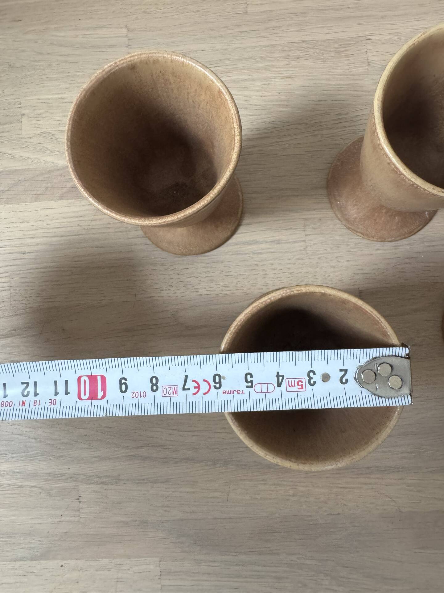 Lot of 8 vintage beige and brown enamelled stoneware mazagrans from the 1970s.