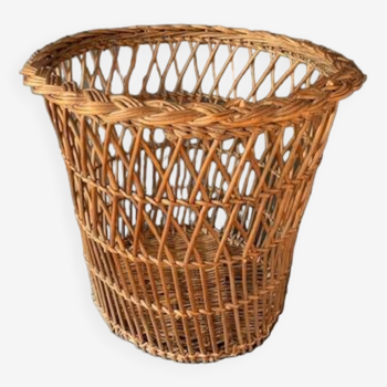 Large woven wicker wastebasket early 20th century