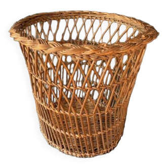 Large woven wicker wastebasket early 20th century