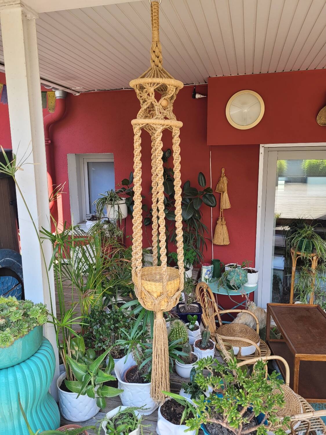 Large vintage macrame plant holder
