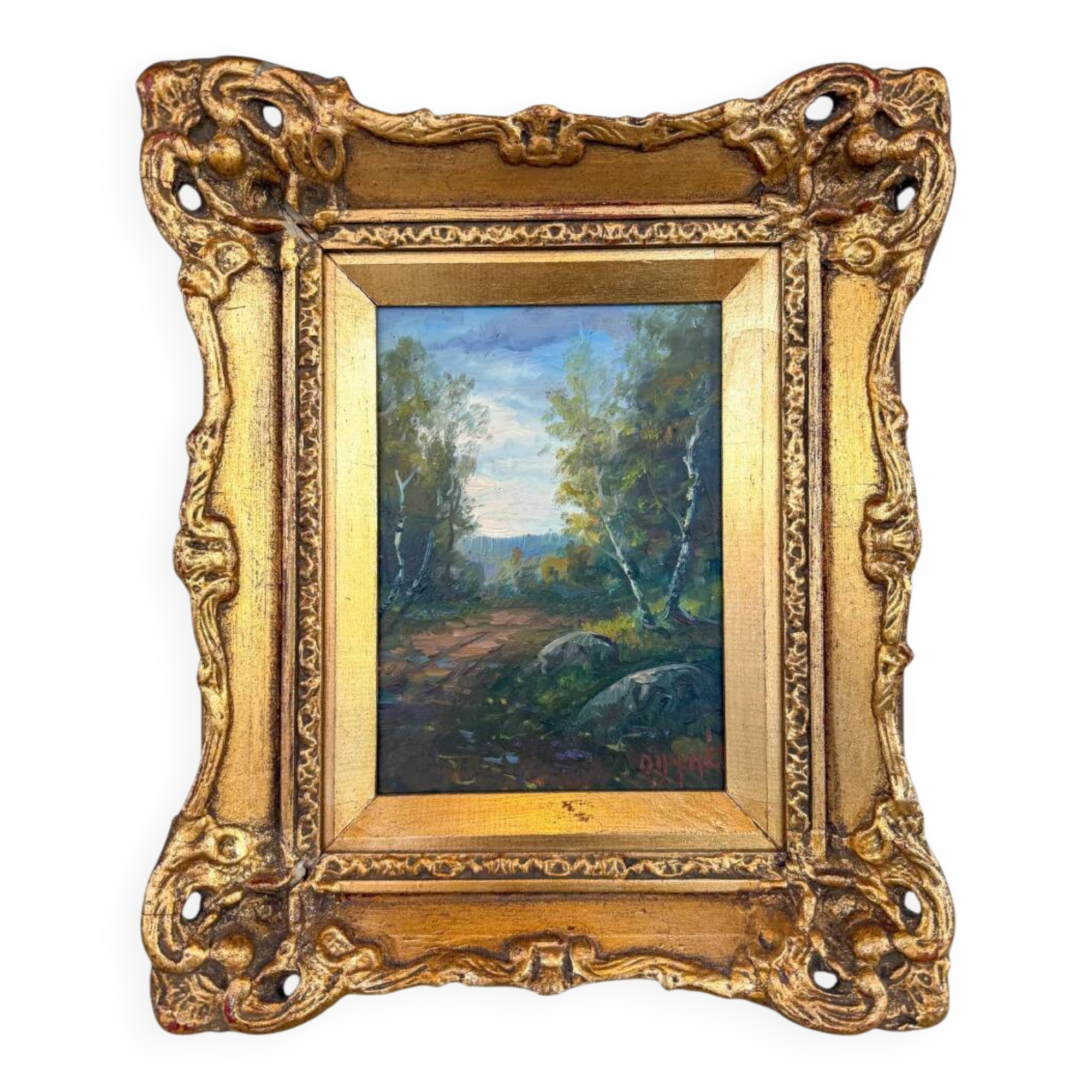 Old painting - Forest with a golden frame