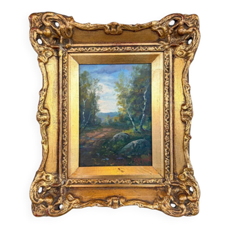 Old painting - Forest with a golden frame