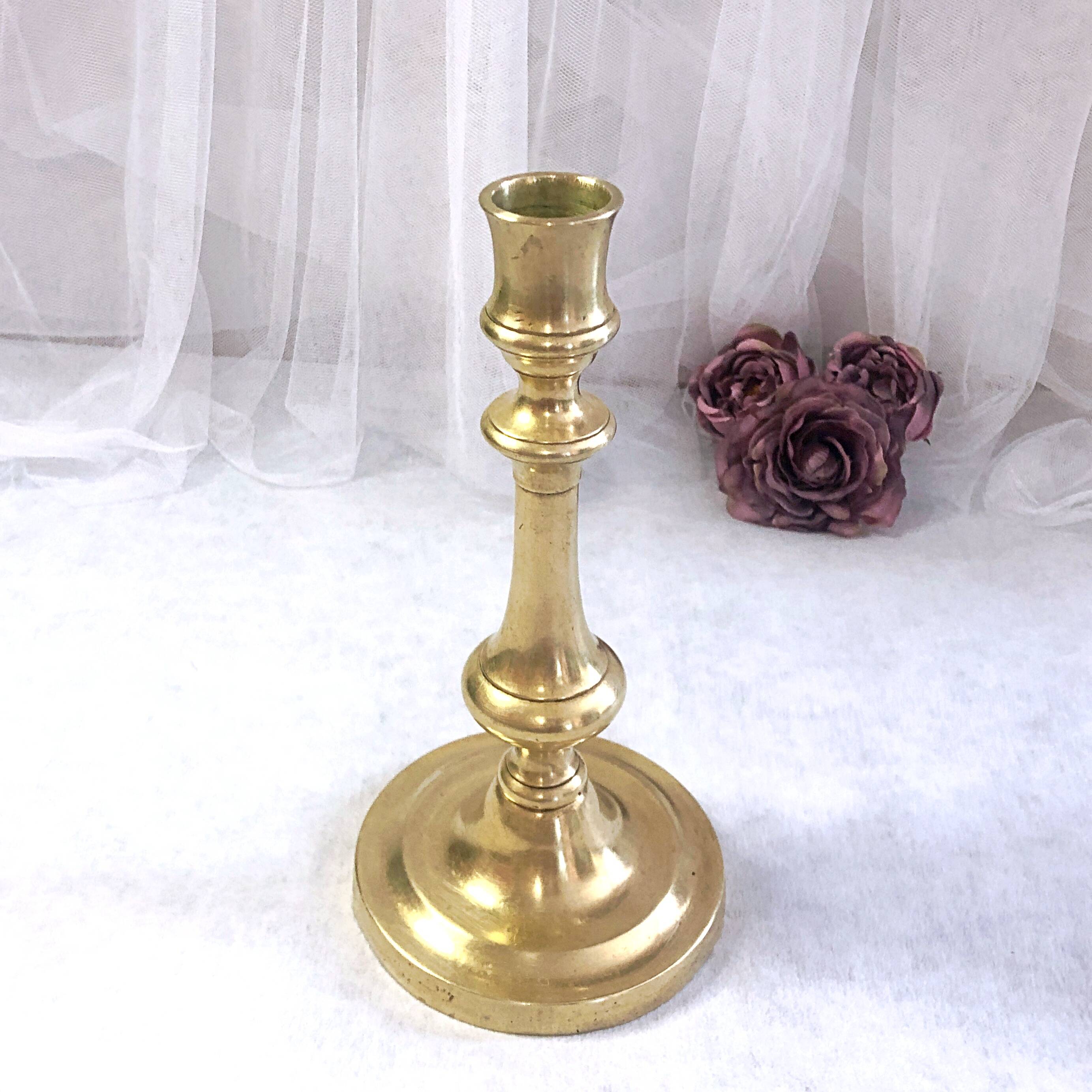 19th century gilded copper torch candle holder