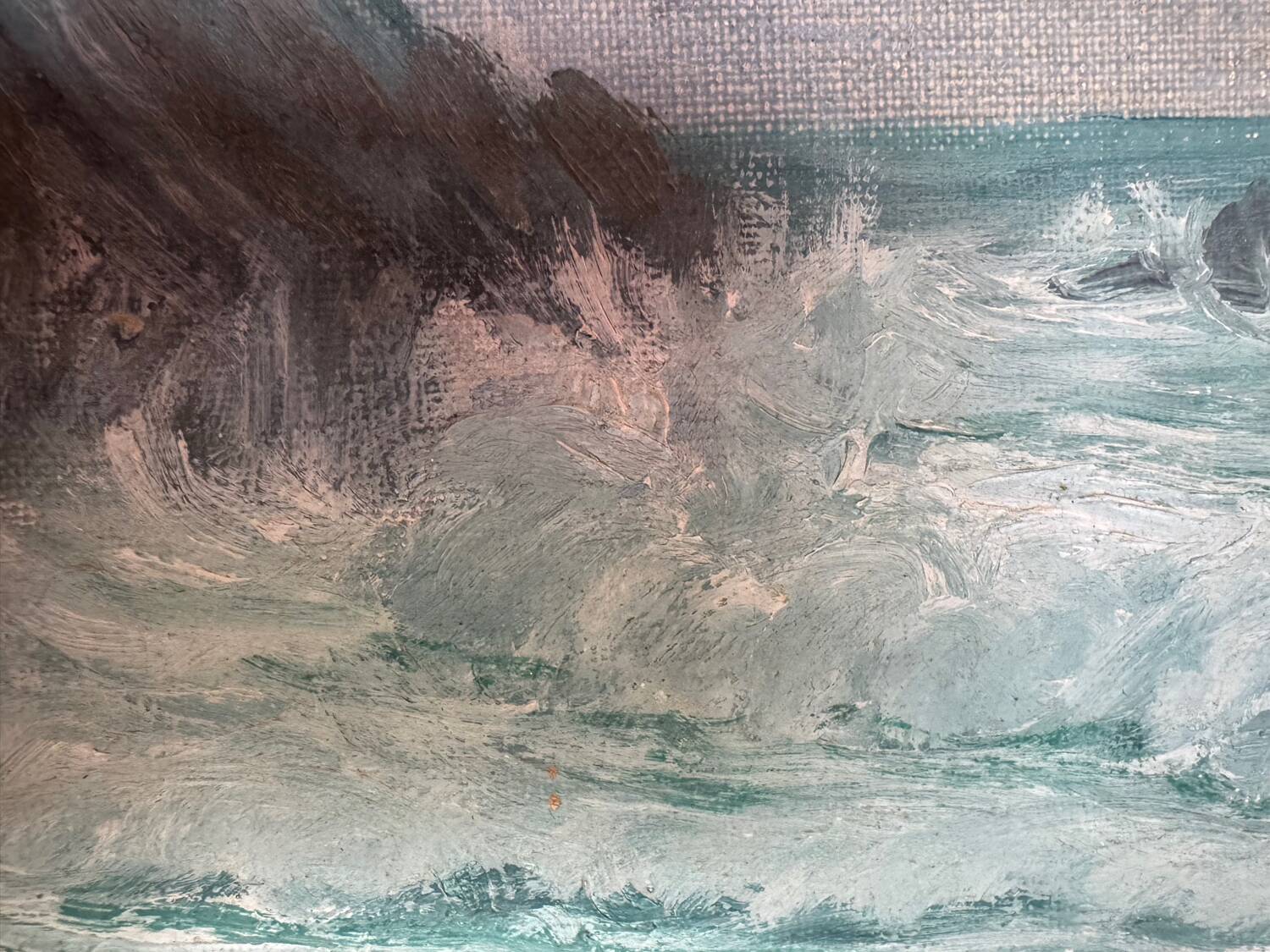Ancient table, marine landscape, signed 20th century.