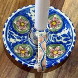 Ceramic candle holder - blue with pink flowers