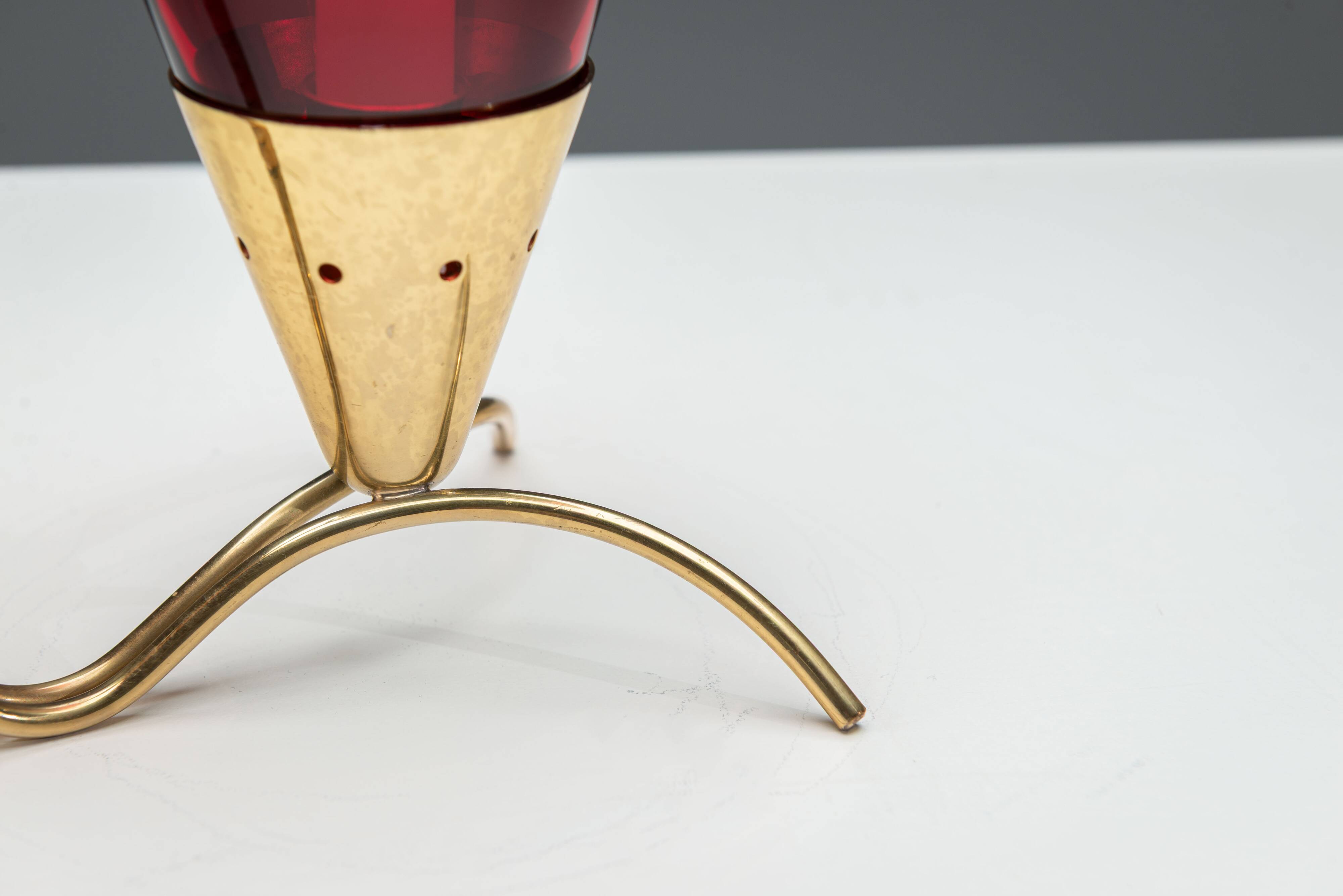 Gunnar Ander candleholder in brass, glass and rattan for Ystad Metall