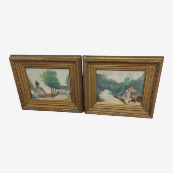 Pair of old paintings mid-nineteenth