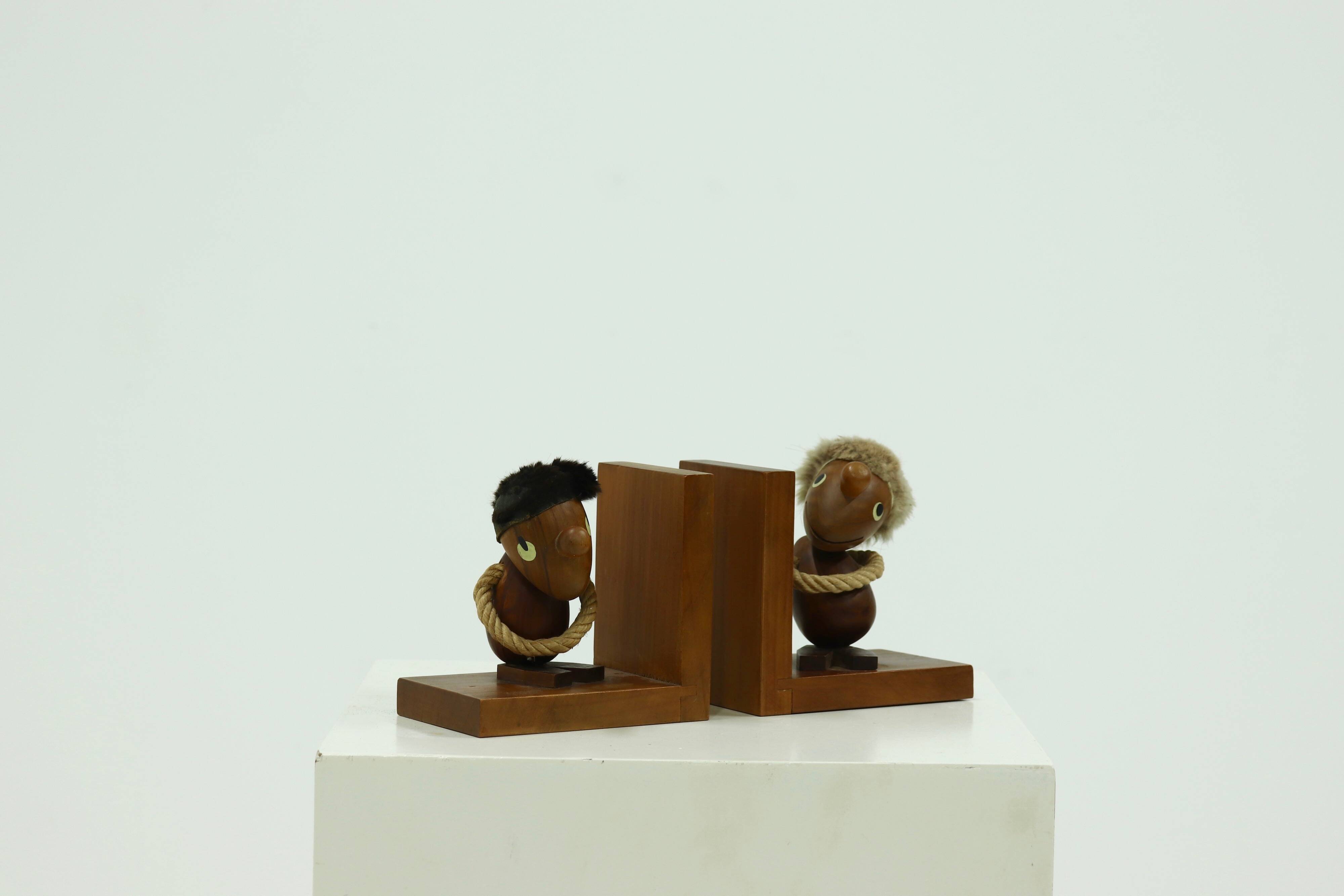 Danish Design Optimist and Pessimist Book Ends by Hans Bolling 1960s