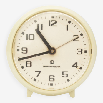 Mera-Poltik mechanical alarm clock in mid-century modern style, Poland in the 1970s.