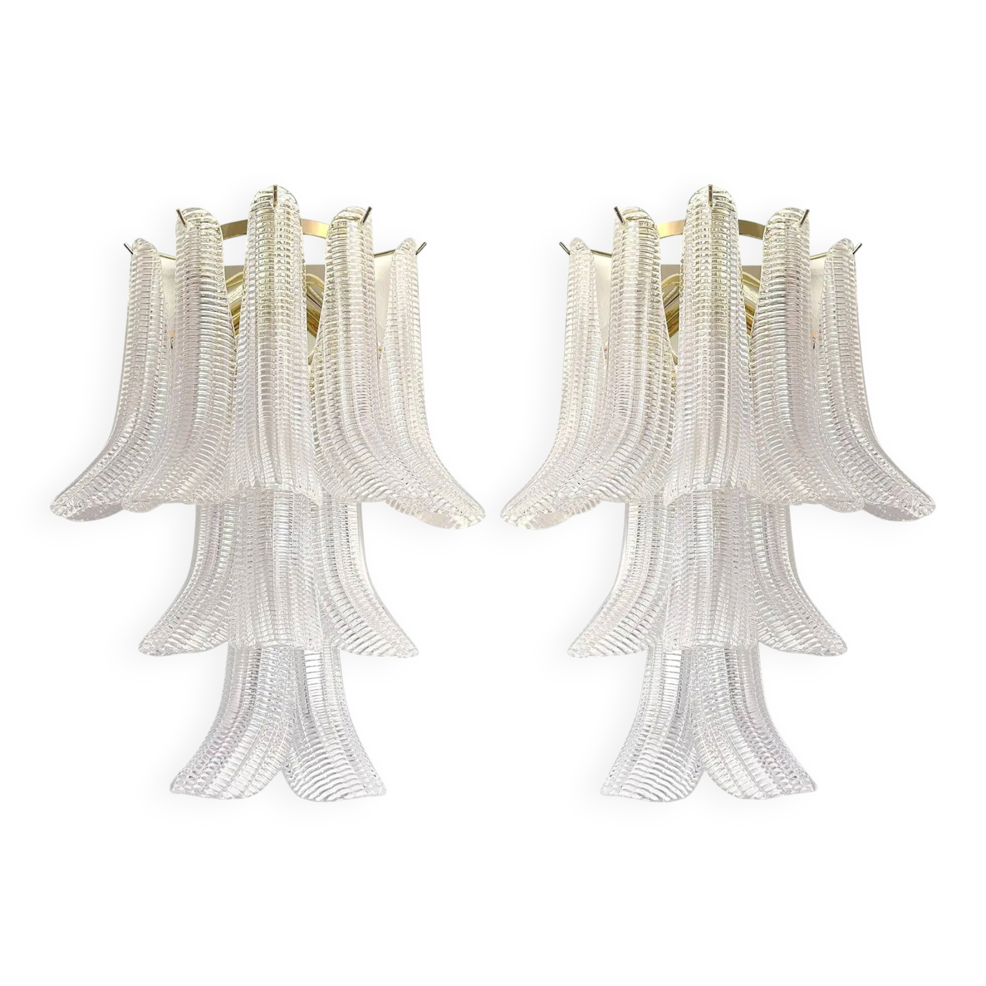 Contemporary Diamanted Transparent “Selle-Petali ” Murano Glass Wall Sconce
