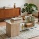 Table basse vintage en travertin et verre – Années 1970/1980