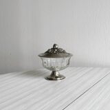 Sucrier ancien en verre pressé et métal argenté