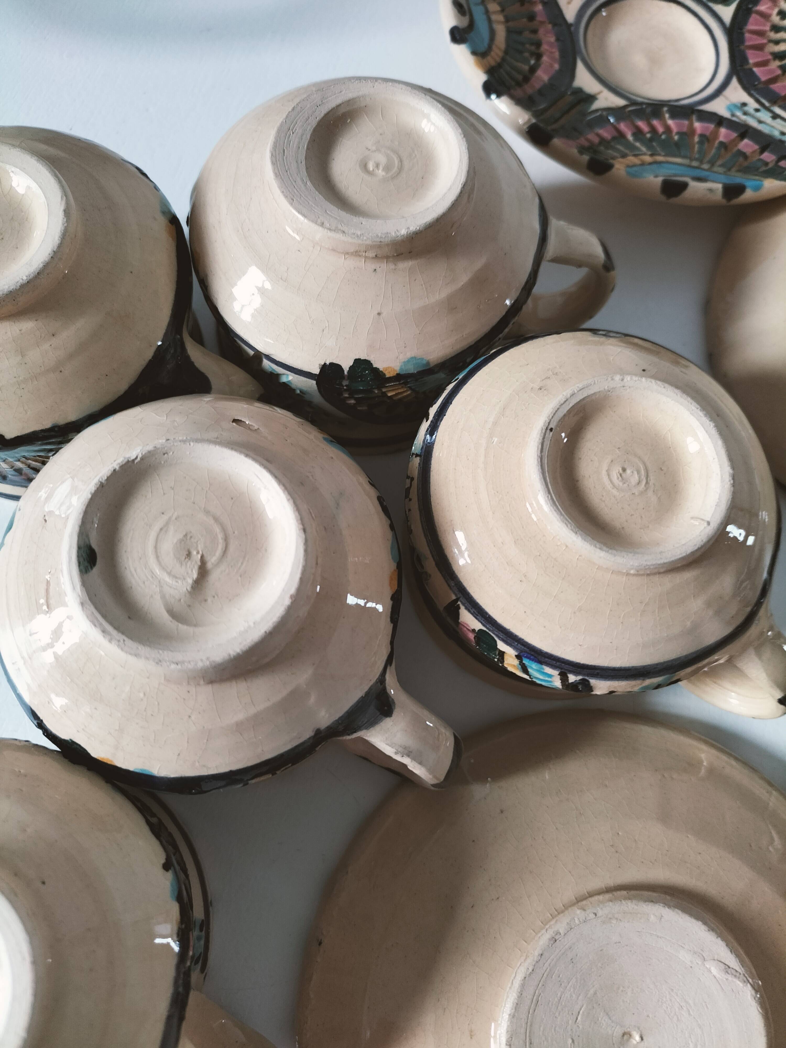 Vintage Moroccan tea set, teapot and 6 cups and saucers