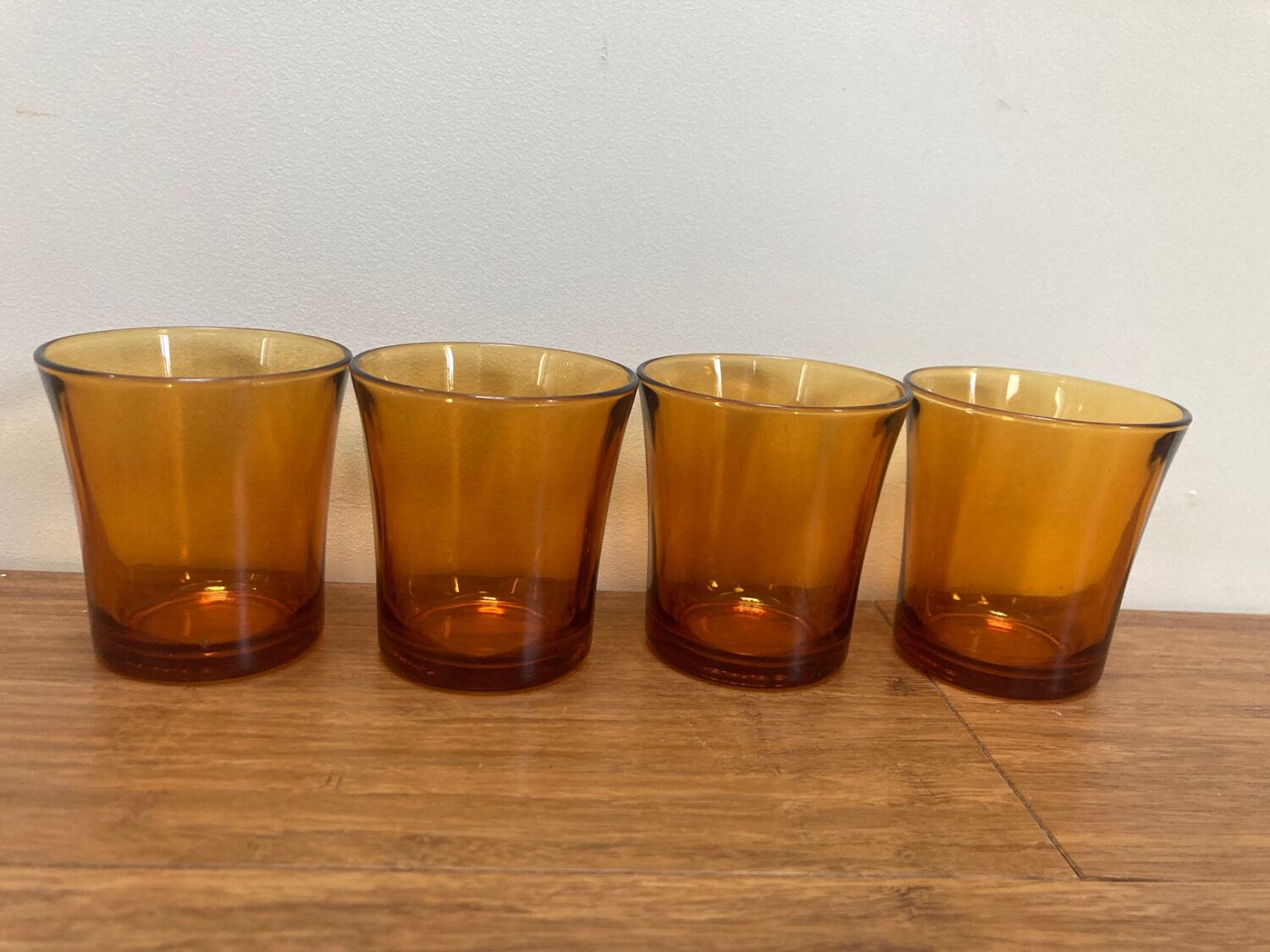 Set of 4 vintage Duralex amber glass water glasses