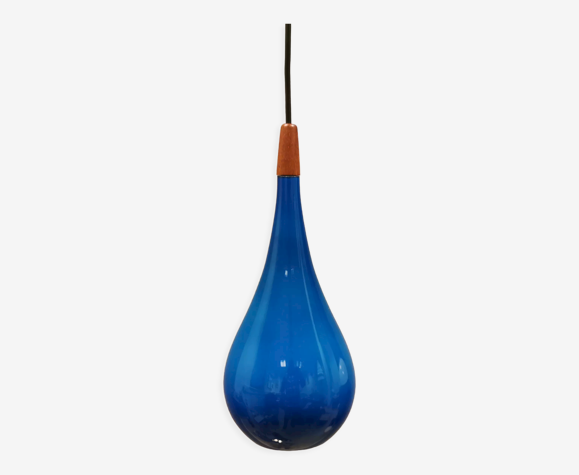 Suspension en verre de couleur bleu mer de la verrerie danoise Holmegaard
