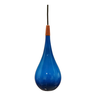 Glass lamp in sea blue color from the Danish Holmegaard glassworks.