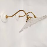 Swan neck sconces in serrated opaline