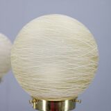 1930s Art Deco brass chandelier with textured glass globes, Czechoslovakia