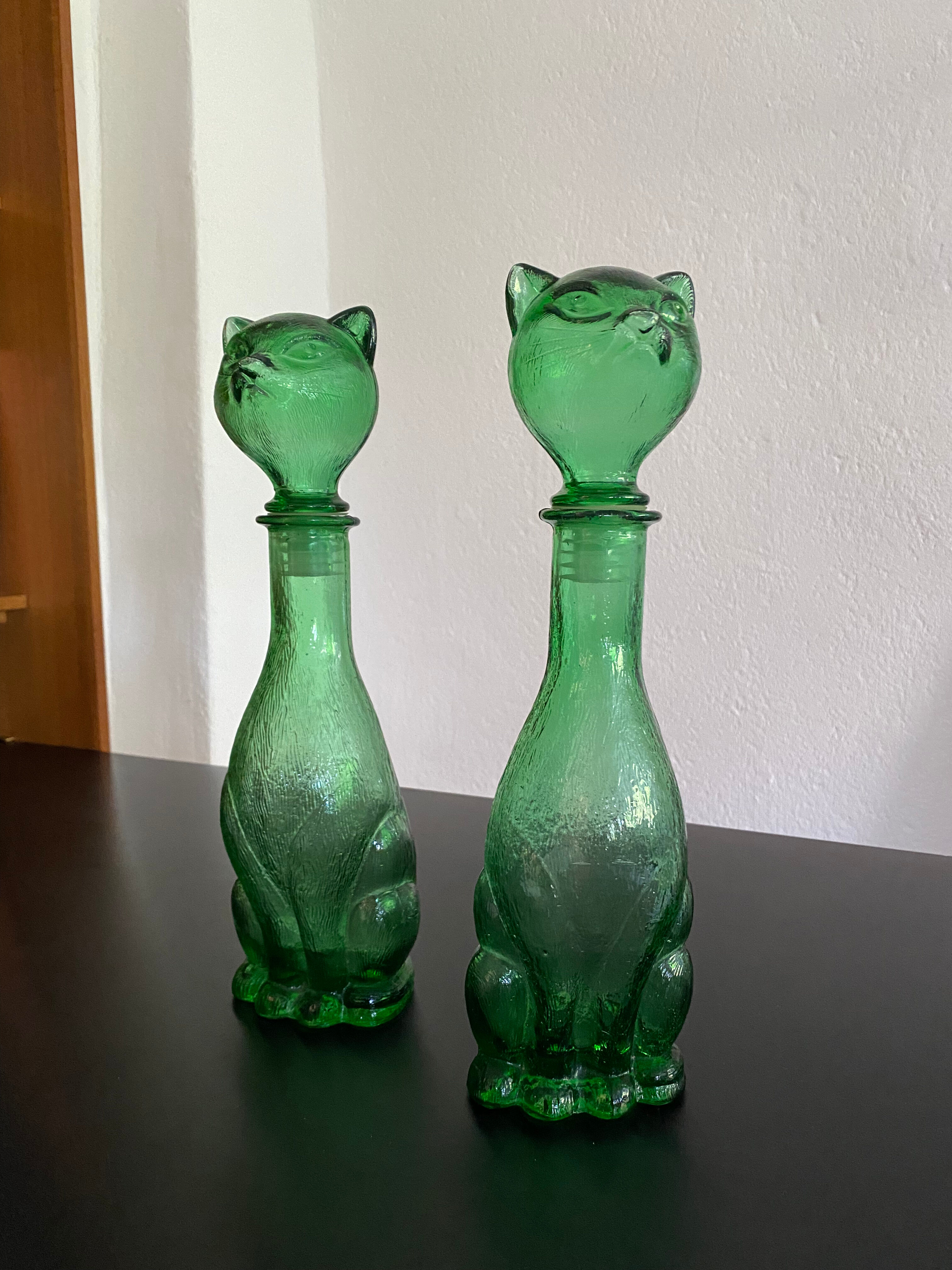 Pair of zoomorphic bottles vintage Italian glass
